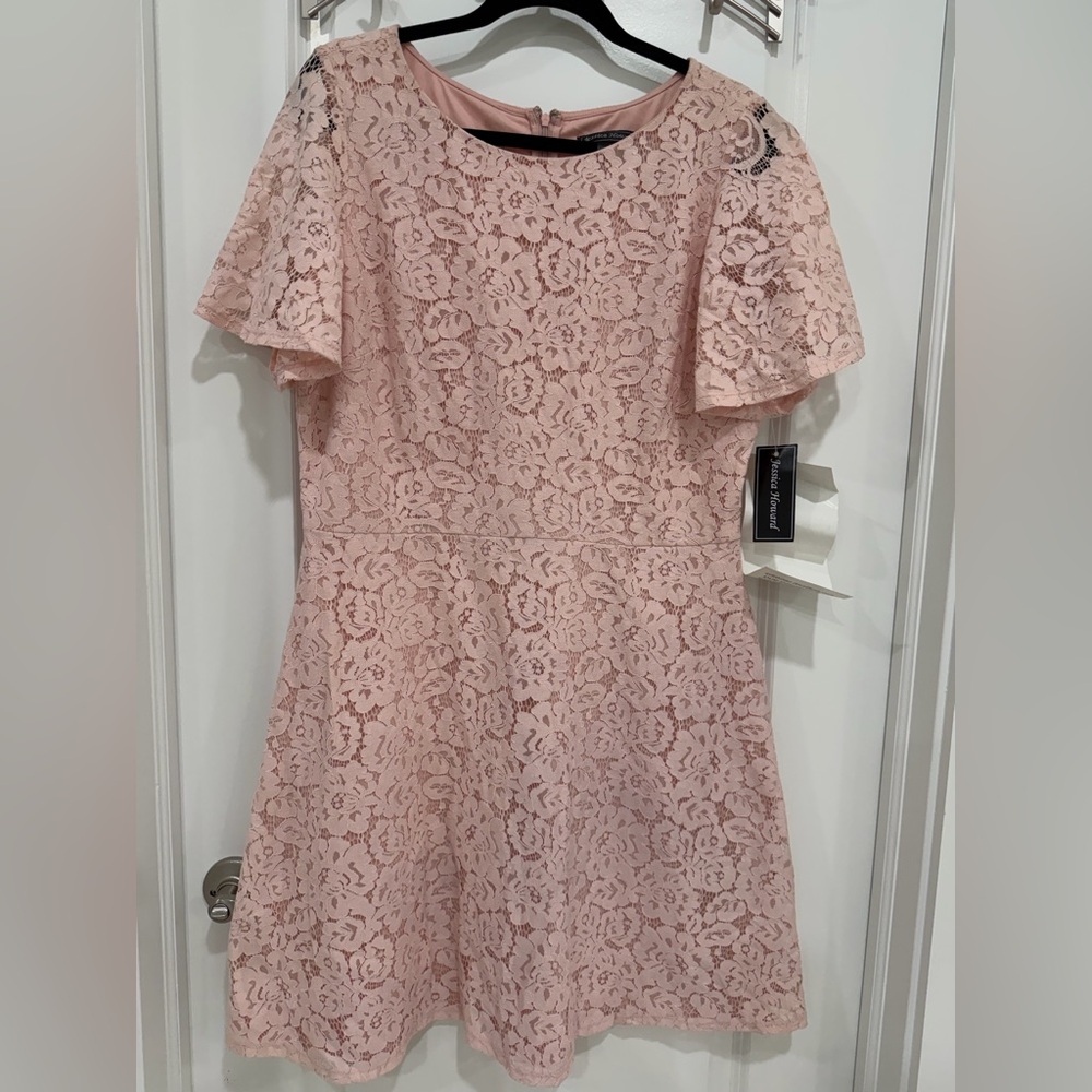 Jessica Howard Blush Floral Lace Dress, Size 16